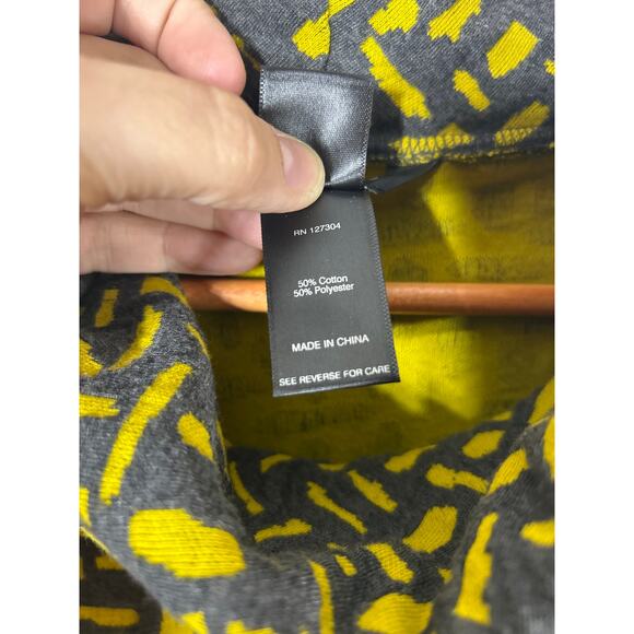 Ali Miles Top Small PETITE Gray Chartreuse Abstract Cowl Turtleneck Patch Pocket - Picture 7 of 10